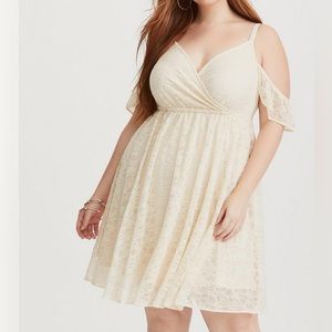EUC Cream Lace Cold Shoulder Skater Dress